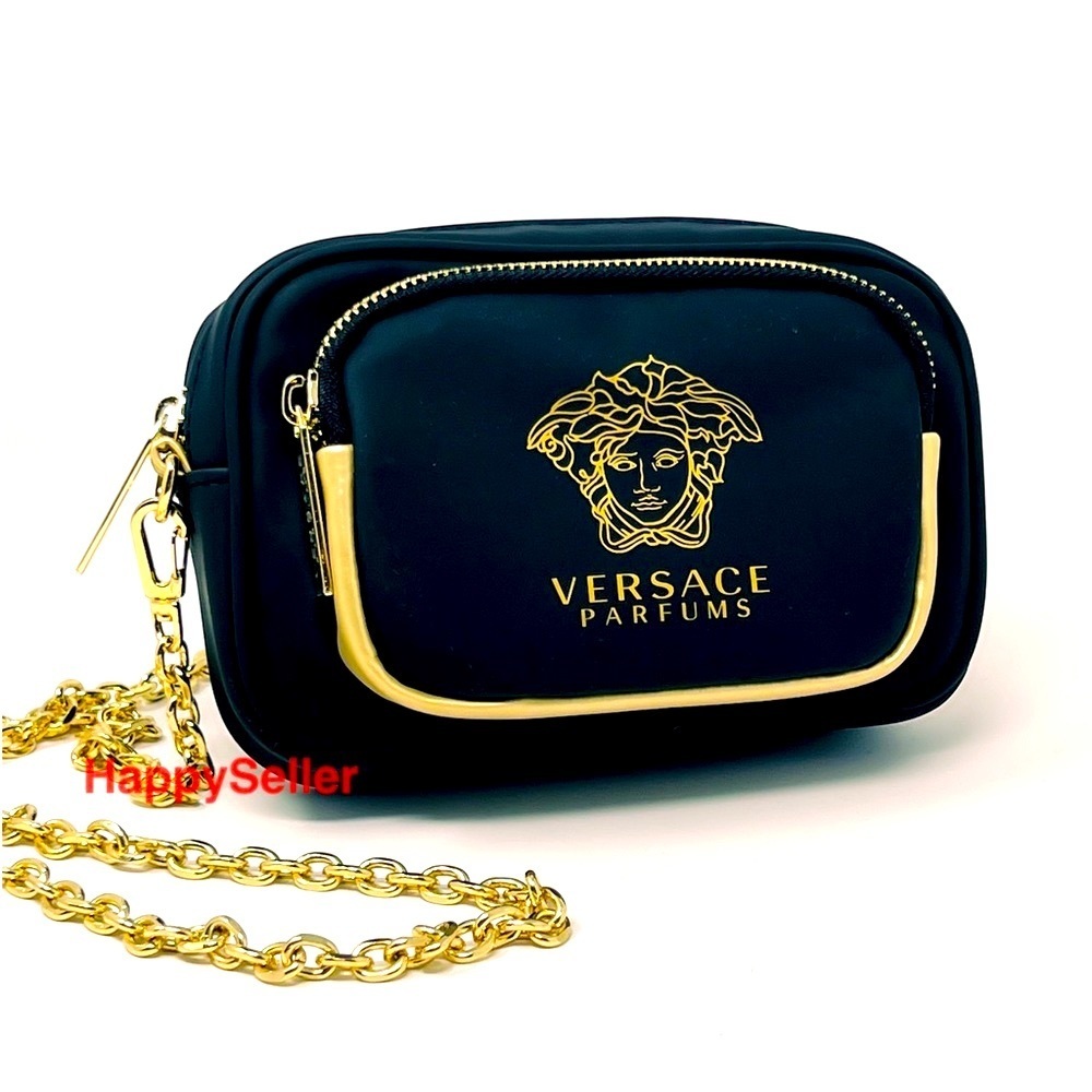 Versace Crossbody Bag Black Purse Handbag Pocketbook Medusa Logo Gold Chain NEW